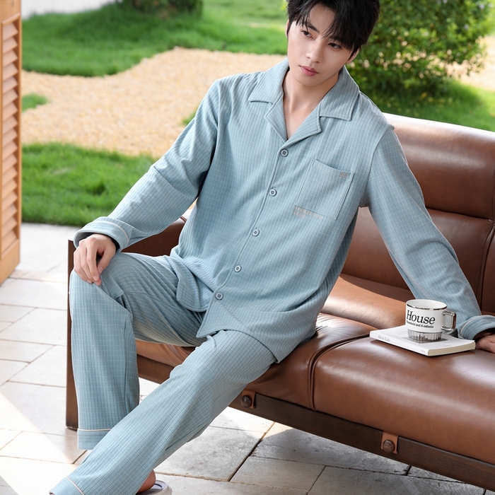 91家纺网 家纺一手货源 找家纺 洛兰沙家居馆 2025新款德绒绵竹加厚300克情侣睡衣男女款睡衣（翻领） 251706-3（男款）