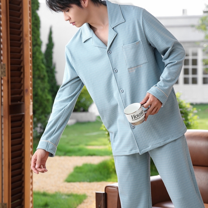 91家纺网 家纺一手货源 找家纺 洛兰沙家居馆 2025新款德绒绵竹加厚300克情侣睡衣男女款睡衣（翻领） 251706-3（男款）