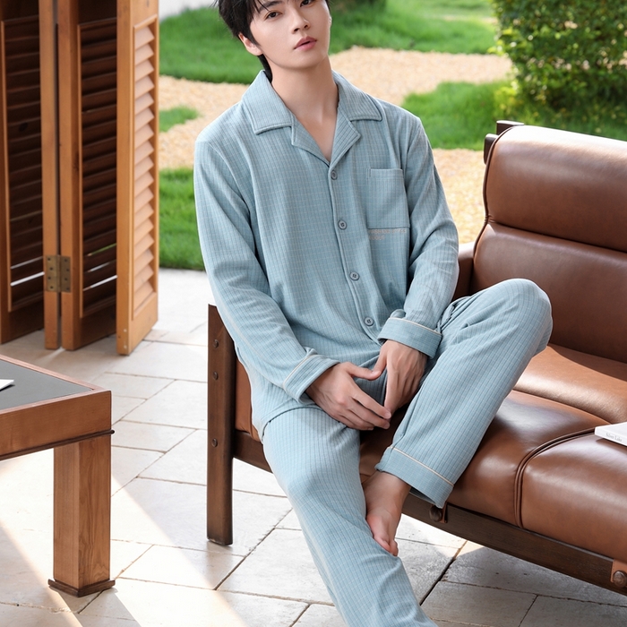 91家纺网 家纺一手货源 找家纺 洛兰沙家居馆 2025新款德绒绵竹加厚300克情侣睡衣男女款睡衣（翻领） 251706-3（男款）