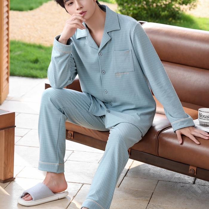 91家纺网 家纺一手货源 找家纺 洛兰沙家居馆 2025新款德绒绵竹加厚300克情侣睡衣男女款睡衣（翻领） 251706-3（男款）