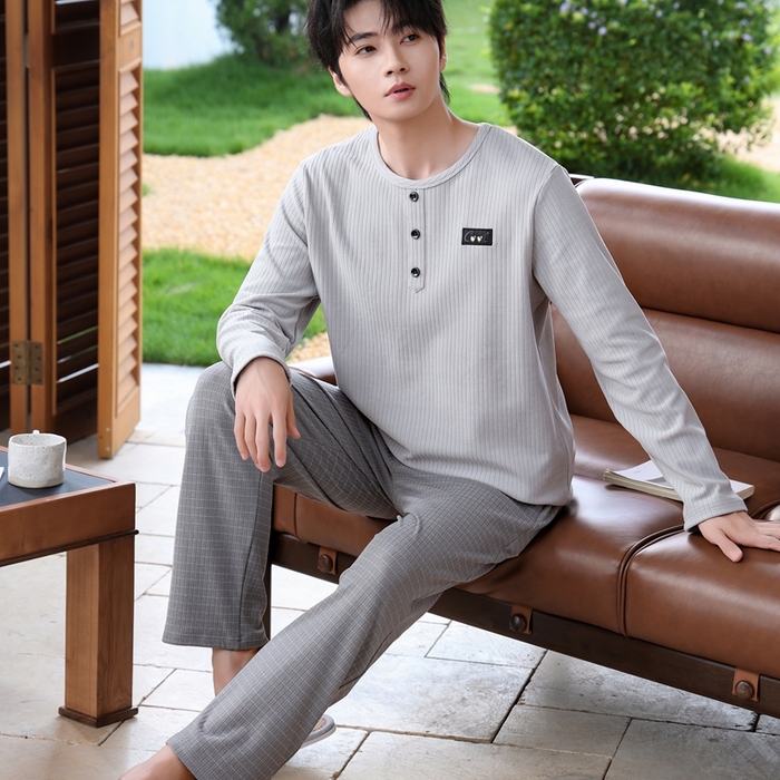 洛兰沙家居馆 2025新款德绒绵竹加厚300克情侣睡衣男女款睡衣（翻领） 251711（男款）