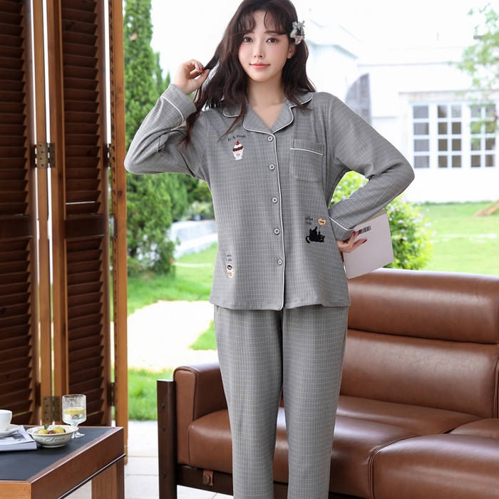 91家纺网 家纺一手货源 找家纺 洛兰沙家居馆 2025新款德绒绵竹加厚300克情侣睡衣男女款睡衣（翻领） 259730（情侣款女）