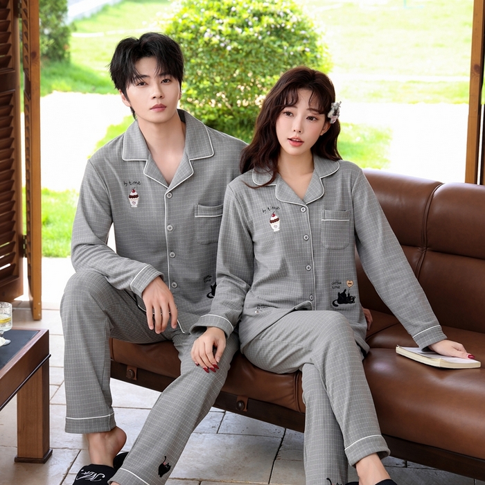 91家纺网 家纺一手货源 找家纺 洛兰沙家居馆 2025新款德绒绵竹加厚300克情侣睡衣男女款睡衣（翻领） 259730（情侣款女）