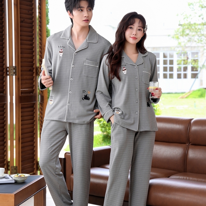 91家纺网 家纺一手货源 找家纺 洛兰沙家居馆 2025新款德绒绵竹加厚300克情侣睡衣男女款睡衣（翻领） 259730（情侣款女）