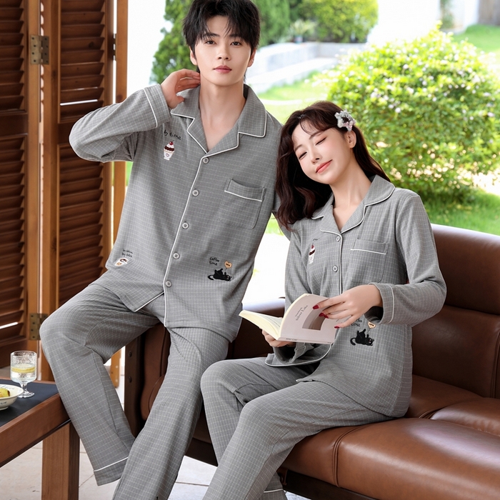 91家纺网 家纺一手货源 找家纺 洛兰沙家居馆 2025新款德绒绵竹加厚300克情侣睡衣男女款睡衣（翻领） 259730（情侣款女）