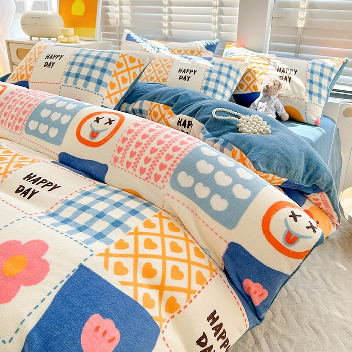 91家纺网 家纺一手货源 找家纺 斯卡诺家纺 2025小清新加厚高克重牛奶绒四件套网红直播爆款 兰心小鸭