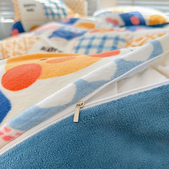 91家纺网 家纺一手货源 找家纺 斯卡诺家纺 2025小清新加厚高克重牛奶绒四件套网红直播爆款 兰心小鸭