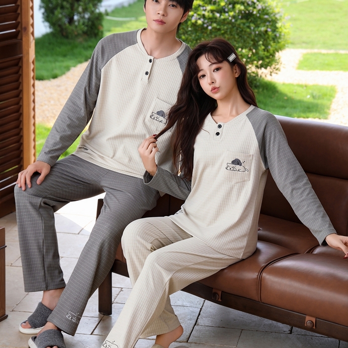 洛兰沙家居馆 2025新款德绒绵竹加厚300克情侣睡衣男女款睡衣（翻领） 251750（情侣款男）
