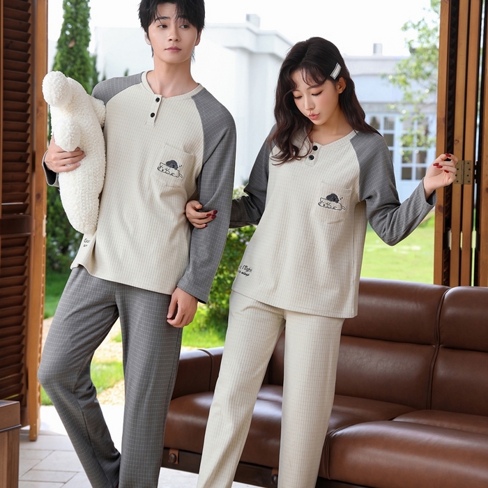 91家纺网 家纺一手货源 找家纺 洛兰沙家居馆 2025新款德绒绵竹加厚300克情侣睡衣男女款睡衣（翻领） 251750（情侣款男）