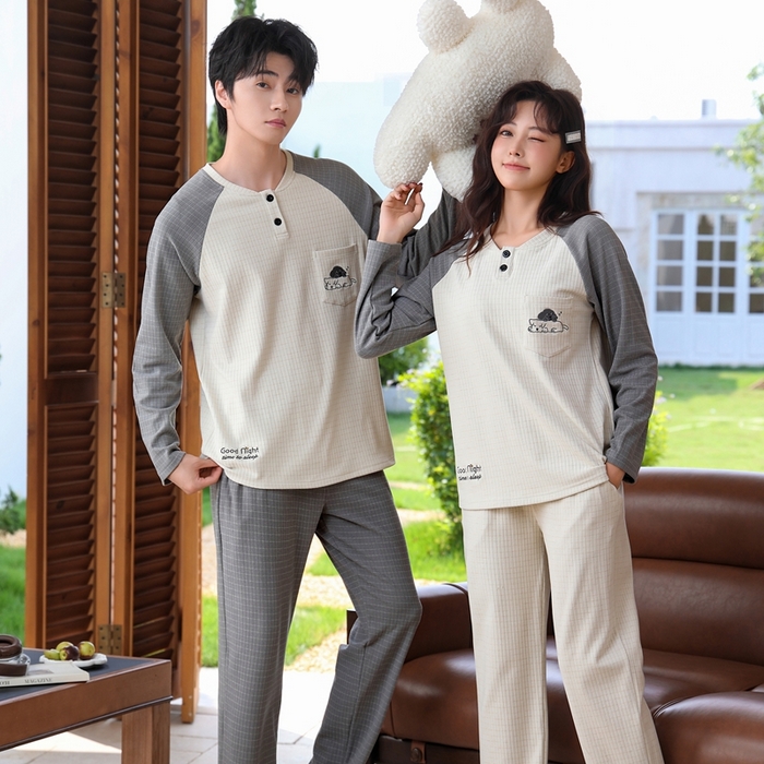 91家纺网 家纺一手货源 找家纺 洛兰沙家居馆 2025新款德绒绵竹加厚300克情侣睡衣男女款睡衣（翻领） 251750（情侣款男）