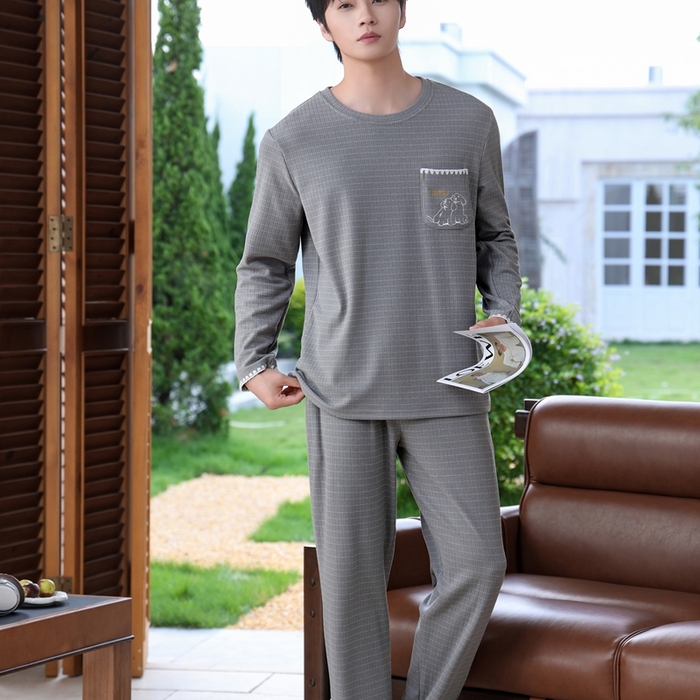 91家纺网 家纺一手货源 找家纺 洛兰沙家居馆 2025新款德绒绵竹加厚300克情侣睡衣男女款睡衣（翻领） 251751（情侣款男）