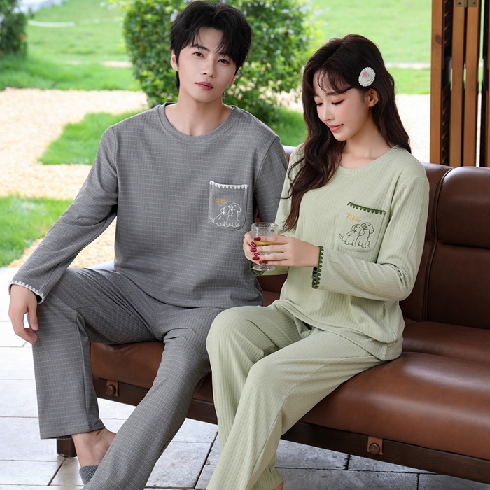 91家纺网 家纺一手货源 找家纺 洛兰沙家居馆 2025新款德绒绵竹加厚300克情侣睡衣男女款睡衣（翻领） 251751（情侣款男）