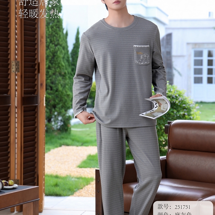 91家纺网 家纺一手货源 找家纺 洛兰沙家居馆 2025新款德绒绵竹加厚300克情侣睡衣男女款睡衣（翻领） 251751（情侣款男）