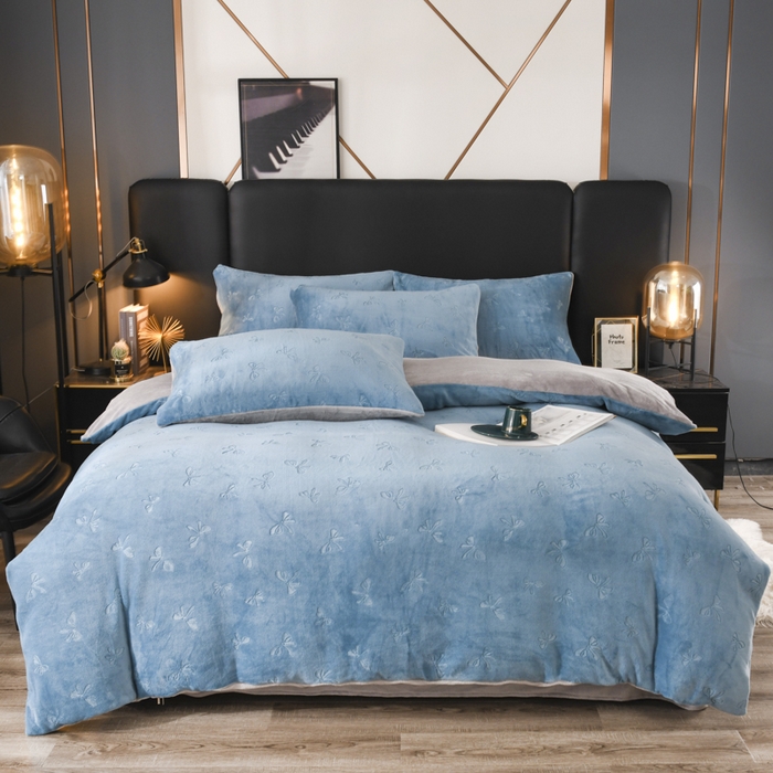 米瑞娜 2025新款牛奶绒四件套 蝴蝶结-蓝灰