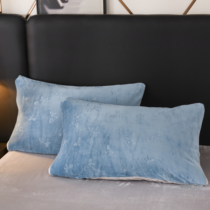 91家纺网 家纺一手货源 找家纺 米瑞娜 2025新款牛奶绒四件套 蝴蝶结-蓝灰