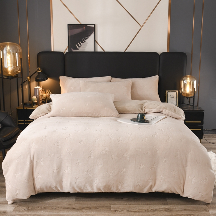 米瑞娜 2025新款牛奶绒四件套 蝴蝶结-奶杏