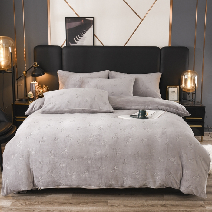 米瑞娜 2025新款牛奶绒四件套 蝴蝶结-浅灰