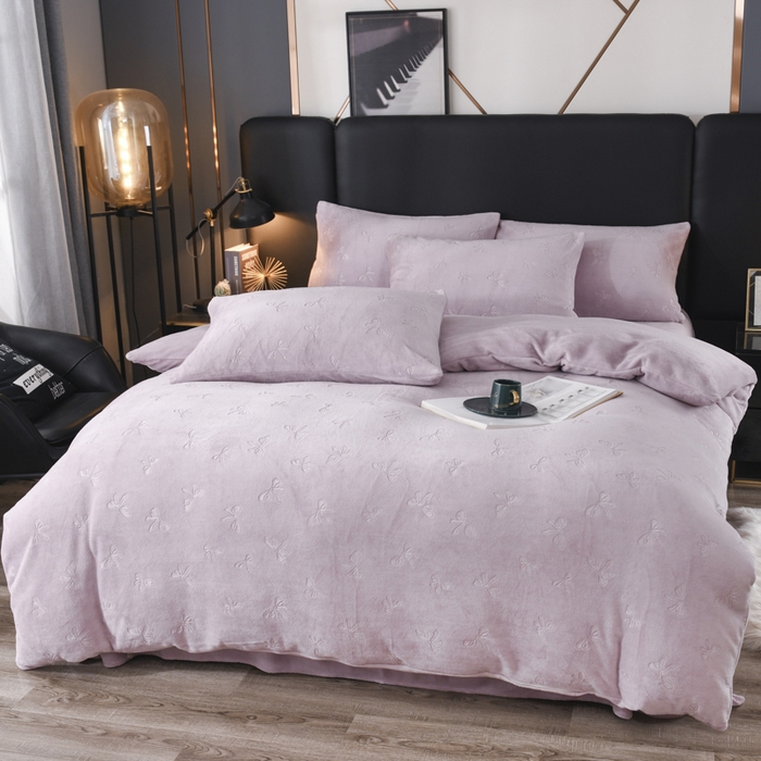 91家纺网 家纺一手货源 找家纺 米瑞娜 2025新款牛奶绒四件套 蝴蝶结-香芋紫