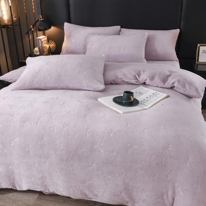 91家纺网 家纺一手货源 找家纺 米瑞娜 2025新款牛奶绒四件套 蝴蝶结-香芋紫