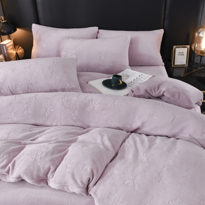 91家纺网 家纺一手货源 找家纺 米瑞娜 2025新款牛奶绒四件套 蝴蝶结-香芋紫