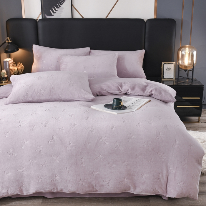 91家纺网 家纺一手货源 找家纺 米瑞娜 2025新款牛奶绒四件套 蝴蝶结-香芋紫