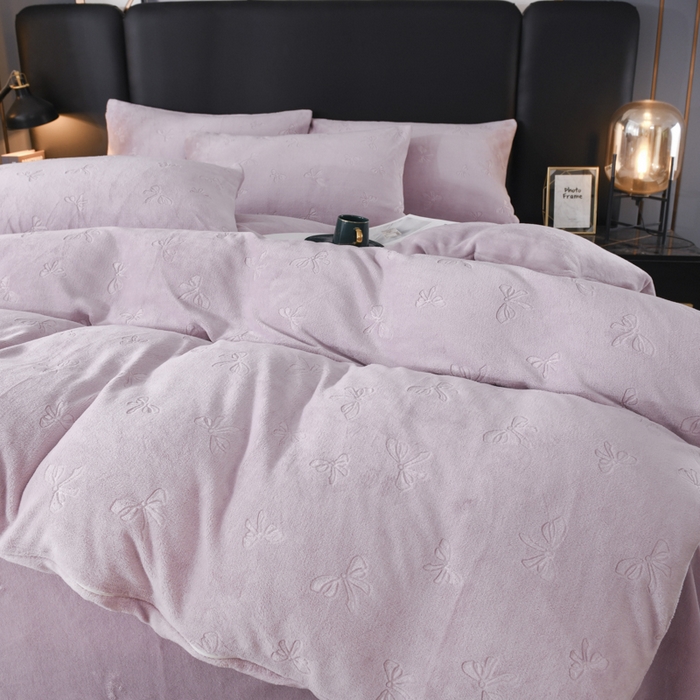 91家纺网 家纺一手货源 找家纺 米瑞娜 2025新款牛奶绒四件套 蝴蝶结-香芋紫