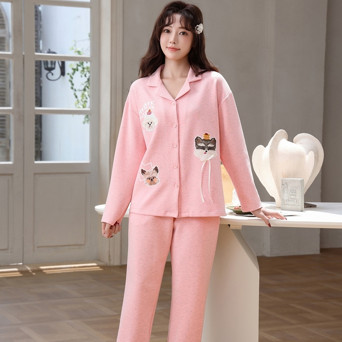 91家纺网 家纺一手货源 找家纺 洛兰沙家居馆 2025新款德绒绵竹加厚300克情侣睡衣男女款睡衣（翻领） 259501-1（女款）