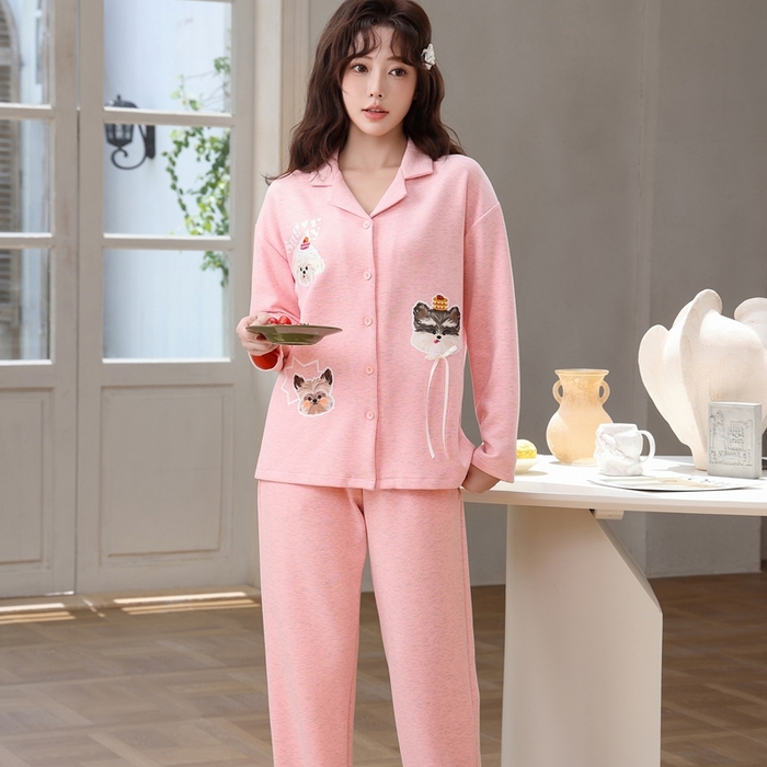 91家纺网 家纺一手货源 找家纺 洛兰沙家居馆 2025新款德绒绵竹加厚300克情侣睡衣男女款睡衣（翻领） 259501-1（女款）