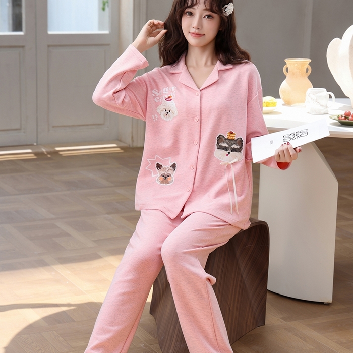 91家纺网 家纺一手货源 找家纺 洛兰沙家居馆 2025新款德绒绵竹加厚300克情侣睡衣男女款睡衣（翻领） 259501-1（女款）