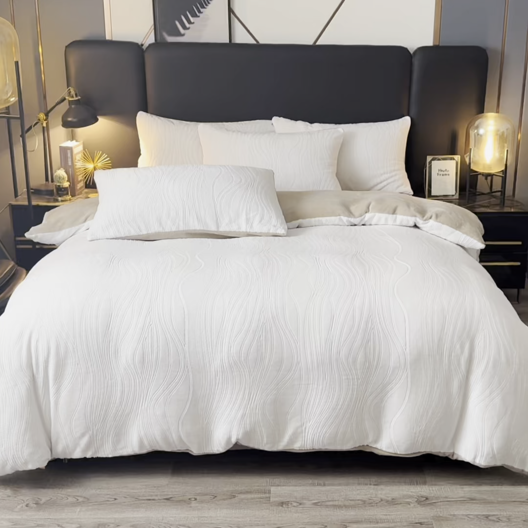 91家纺网 家纺一手货源 找家纺 米瑞娜 2025新款牛奶绒四件套 律动-白卡其