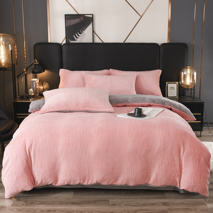 米瑞娜 2025新款牛奶绒四件套 律动-粉灰