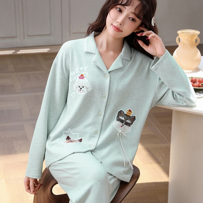 91家纺网 家纺一手货源 找家纺 洛兰沙家居馆 2025新款德绒绵竹加厚300克情侣睡衣男女款睡衣（翻领） 259501-2（女款）