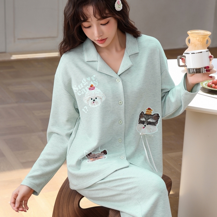 91家纺网 家纺一手货源 找家纺 洛兰沙家居馆 2025新款德绒绵竹加厚300克情侣睡衣男女款睡衣（翻领） 259501-2（女款）