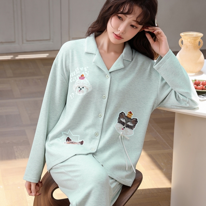 91家纺网 家纺一手货源 找家纺 洛兰沙家居馆 2025新款德绒绵竹加厚300克情侣睡衣男女款睡衣（翻领） 259501-2（女款）