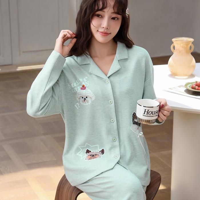 91家纺网 家纺一手货源 找家纺 洛兰沙家居馆 2025新款德绒绵竹加厚300克情侣睡衣男女款睡衣（翻领） 259501-2（女款）