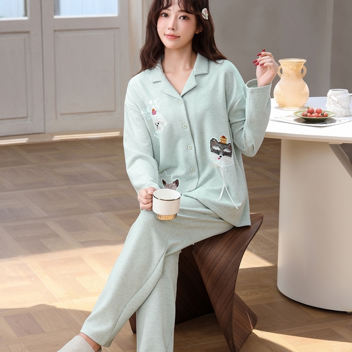 91家纺网 家纺一手货源 找家纺 洛兰沙家居馆 2025新款德绒绵竹加厚300克情侣睡衣男女款睡衣（翻领） 259501-2（女款）