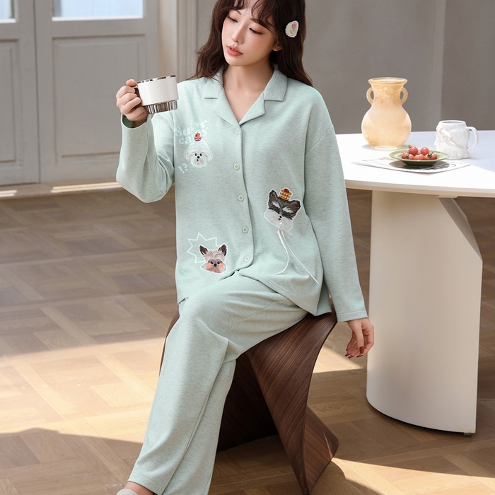 91家纺网 家纺一手货源 找家纺 洛兰沙家居馆 2025新款德绒绵竹加厚300克情侣睡衣男女款睡衣（翻领） 259501-2（女款）