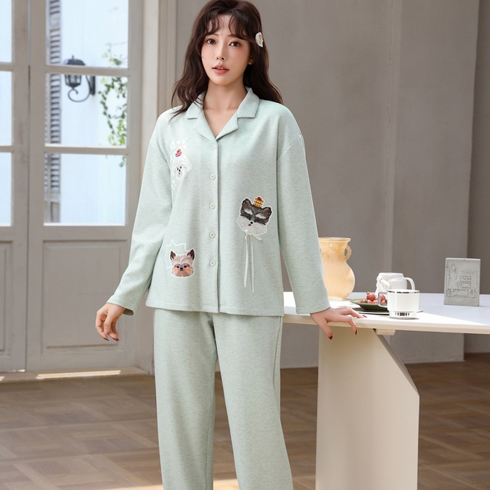 91家纺网 家纺一手货源 找家纺 洛兰沙家居馆 2025新款德绒绵竹加厚300克情侣睡衣男女款睡衣（翻领） 259501-2（女款）