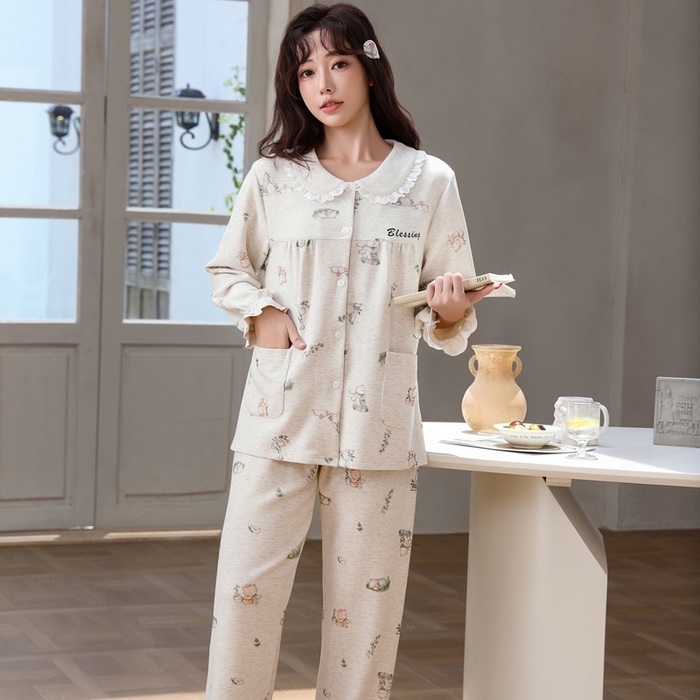 洛蘭沙家居館 2025新款德絨綿竹加厚300克情侶睡衣男女款睡衣（翻領） 259502（女款）