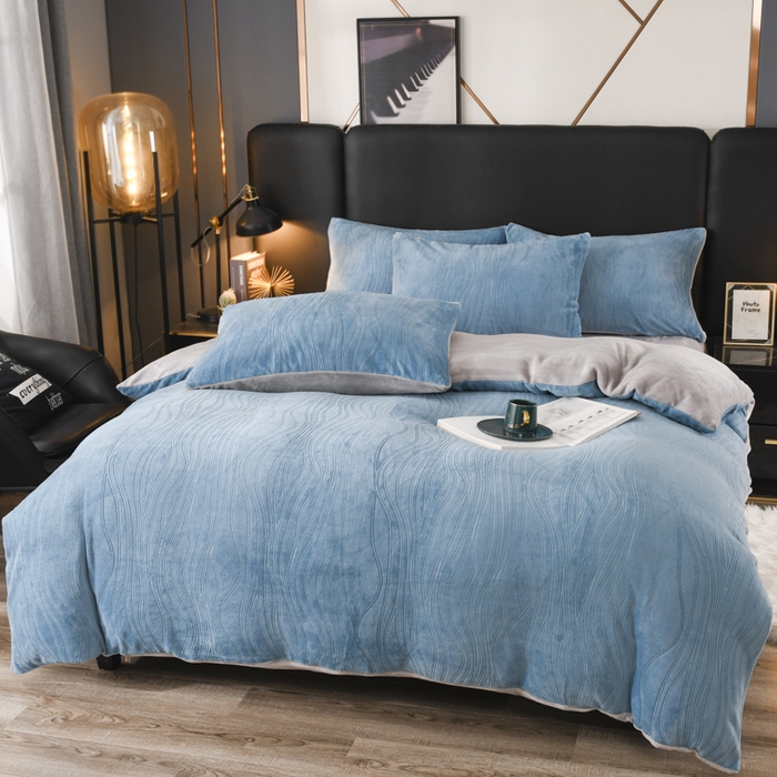 91家纺网 家纺一手货源 找家纺 米瑞娜 2025新款牛奶绒四件套 律动-蓝灰