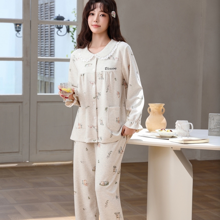 91家纺网 家纺一手货源 找家纺 洛兰沙家居馆 2025新款德绒绵竹加厚300克情侣睡衣男女款睡衣（翻领） 259502（女款）