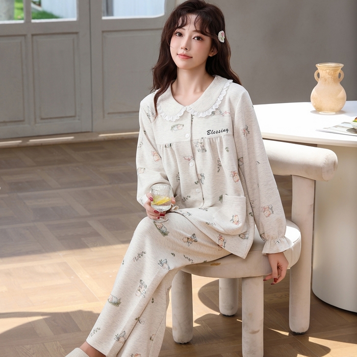 91家纺网 家纺一手货源 找家纺 洛兰沙家居馆 2025新款德绒绵竹加厚300克情侣睡衣男女款睡衣（翻领） 259502（女款）