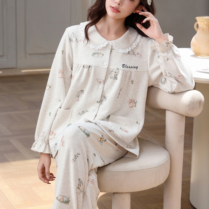 91家纺网 家纺一手货源 找家纺 洛兰沙家居馆 2025新款德绒绵竹加厚300克情侣睡衣男女款睡衣（翻领） 259502（女款）