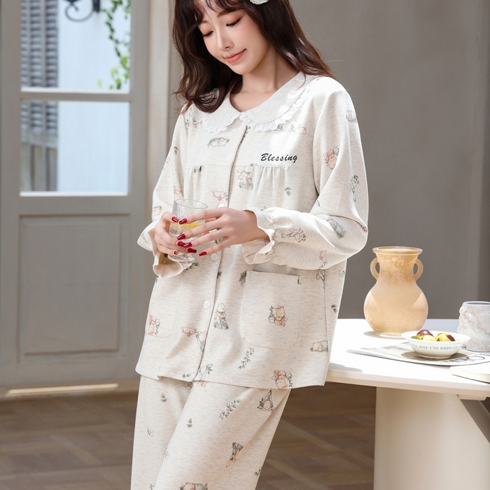 91家纺网 家纺一手货源 找家纺 洛兰沙家居馆 2025新款德绒绵竹加厚300克情侣睡衣男女款睡衣（翻领） 259502（女款）