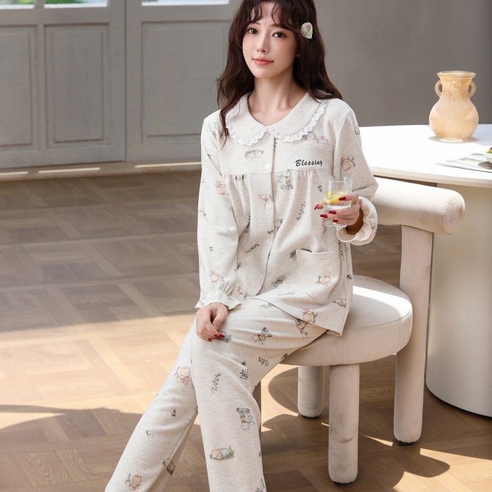 91家纺网 家纺一手货源 找家纺 洛兰沙家居馆 2025新款德绒绵竹加厚300克情侣睡衣男女款睡衣（翻领） 259502（女款）