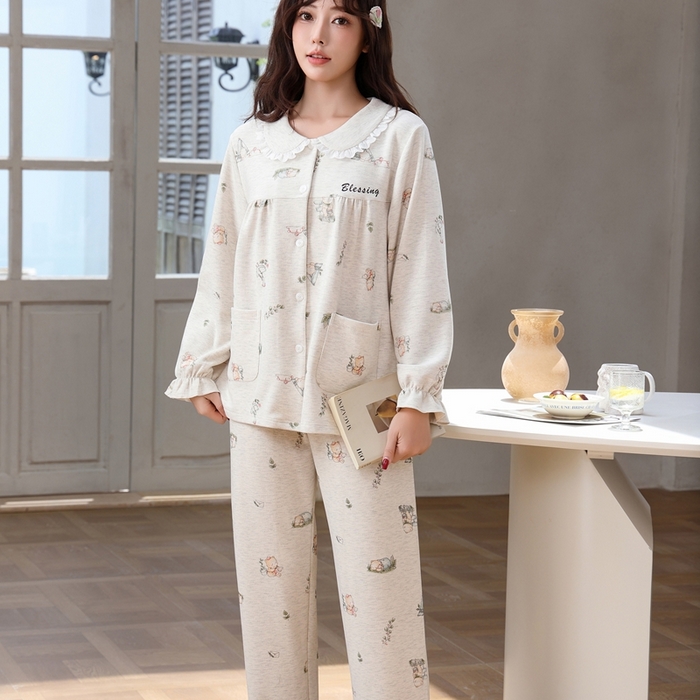 91家纺网 家纺一手货源 找家纺 洛兰沙家居馆 2025新款德绒绵竹加厚300克情侣睡衣男女款睡衣（翻领） 259502（女款）