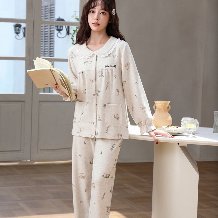 91家纺网 家纺一手货源 找家纺 洛兰沙家居馆 2025新款德绒绵竹加厚300克情侣睡衣男女款睡衣（翻领） 259502（女款）