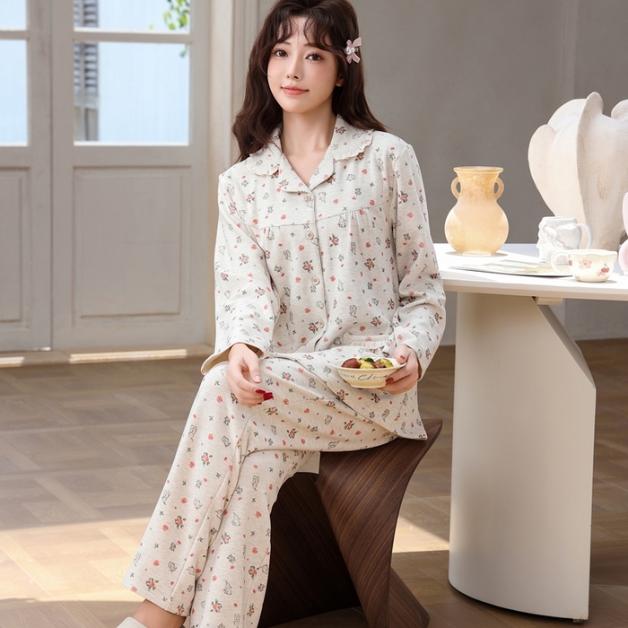 91家纺网 家纺一手货源 找家纺 洛兰沙家居馆 2025新款德绒绵竹加厚300克情侣睡衣男女款睡衣（翻领） 259503（女款）