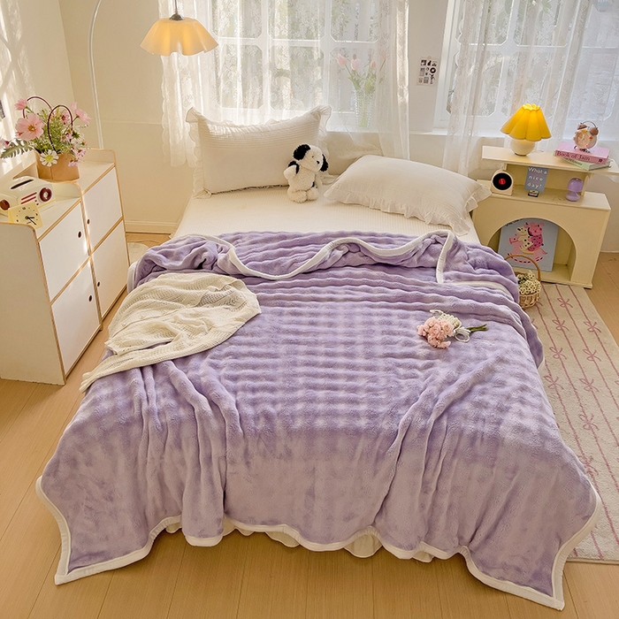 91家纺网 家纺一手货源 找家纺 启发 2025新款泡泡牛奶绒毛毯 泡泡千黛紫