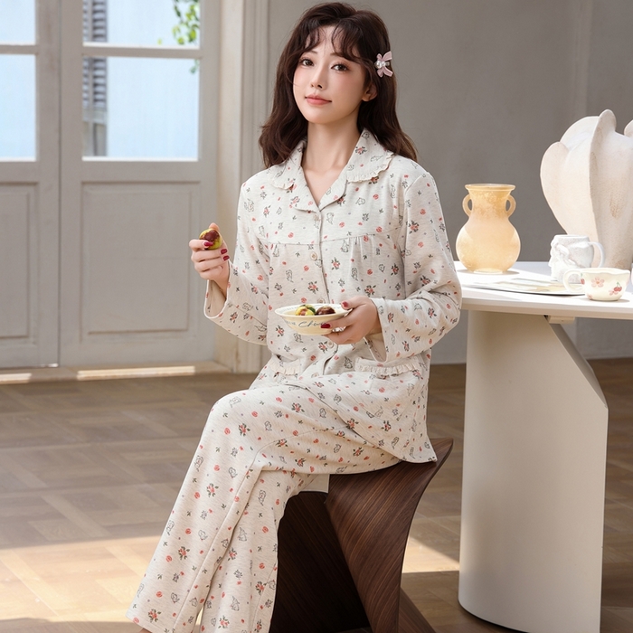 91家纺网 家纺一手货源 找家纺 洛兰沙家居馆 2025新款德绒绵竹加厚300克情侣睡衣男女款睡衣（翻领） 259503（女款）